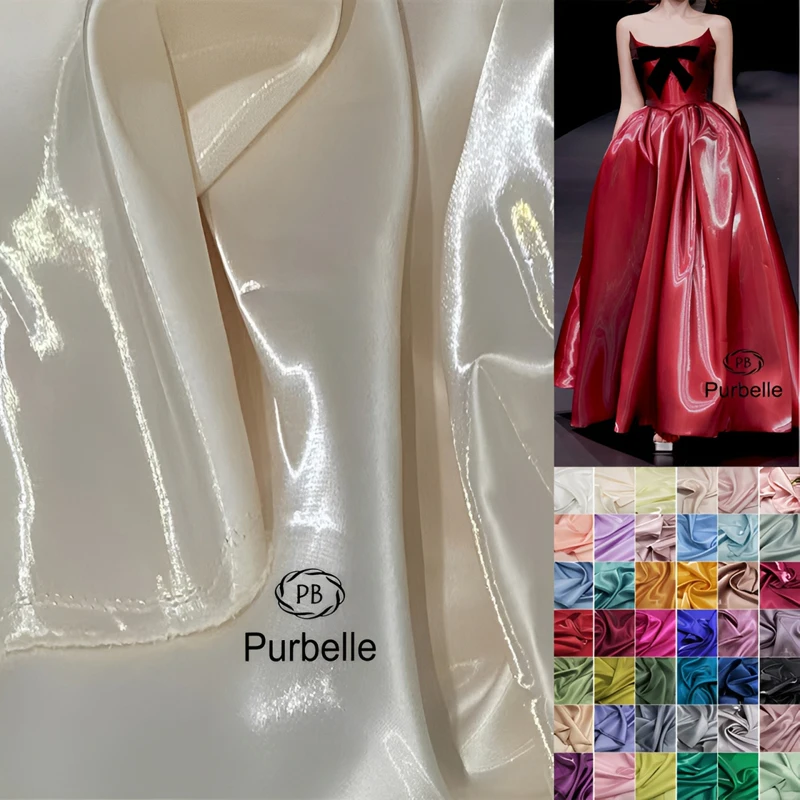 

Ivory Coffee Luxury Glossy Liquid Satin Fabric - for Wedding Dress, Suits & Party Wedding Decor Designer DIY Apparel Material