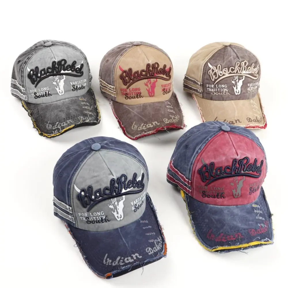 

Simple Adjustable Washed Baseball Hat Sunscreen Leisure Letter Embroidery Peaked Cap Patchwork Color Cotton Punk Sun Cap Sports