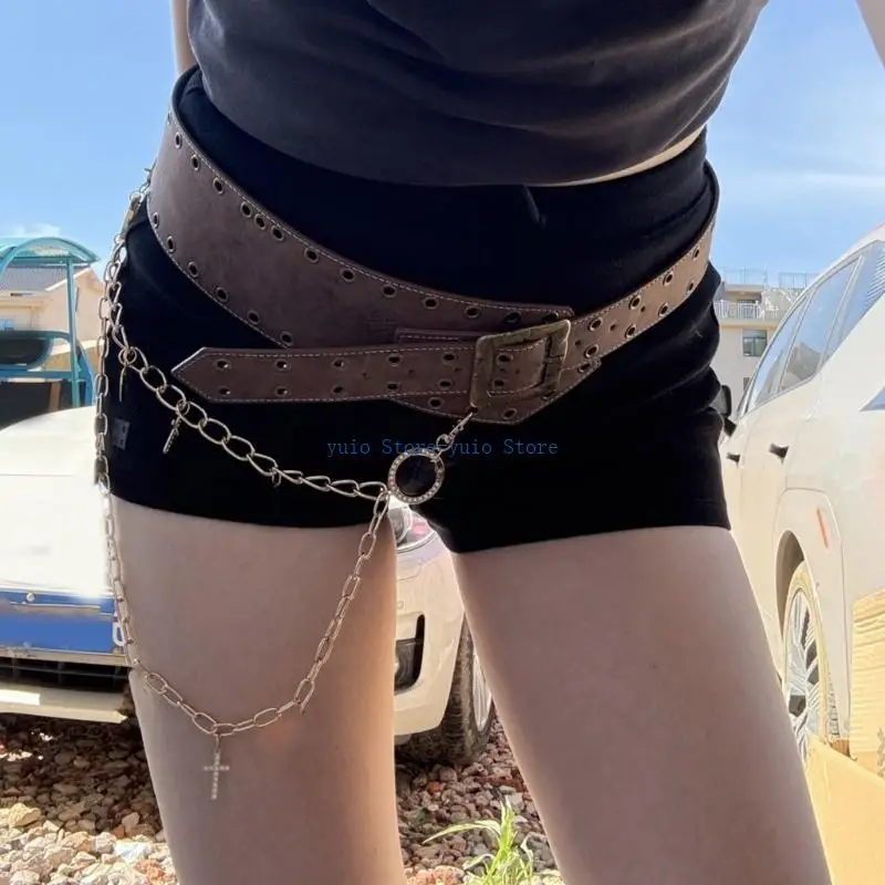 X7XB Adjustable Punk Waist Belt Rivets Studded Design PU Leather Band For Men And Women Casual Outfit Jeans Pants Waistband