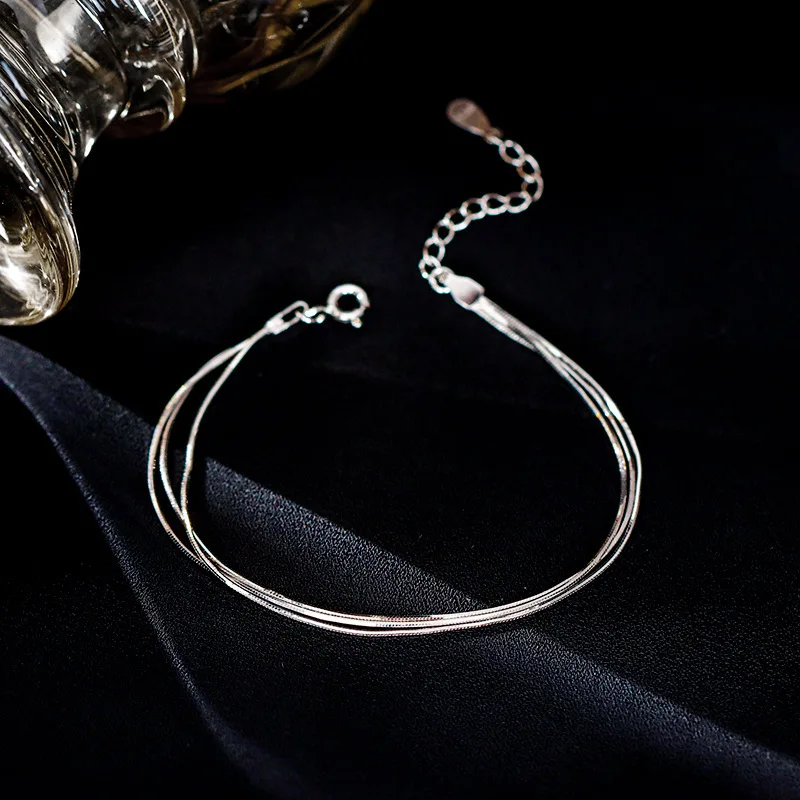S925 Silver Plated Snake Chain Charm Bracelet &Bangle For Women Girls Cute Elegant Classic Jewelry Gifts A168