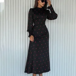 Women's Fashion Slim Fit Printed Round-Neck Dress 2023 New Autumn Dress Women's Casual High Waist Flare Sleeve Elegant Dress