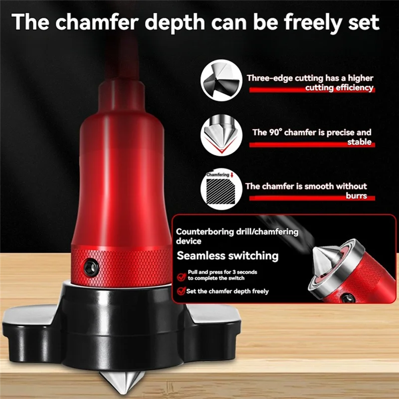 AT19-Multifunction Countersink Drill Bit Set Converts To 45 Degree Chamfer Cutter 8/10Mm Dual Sided With Adjustable Depth Stop