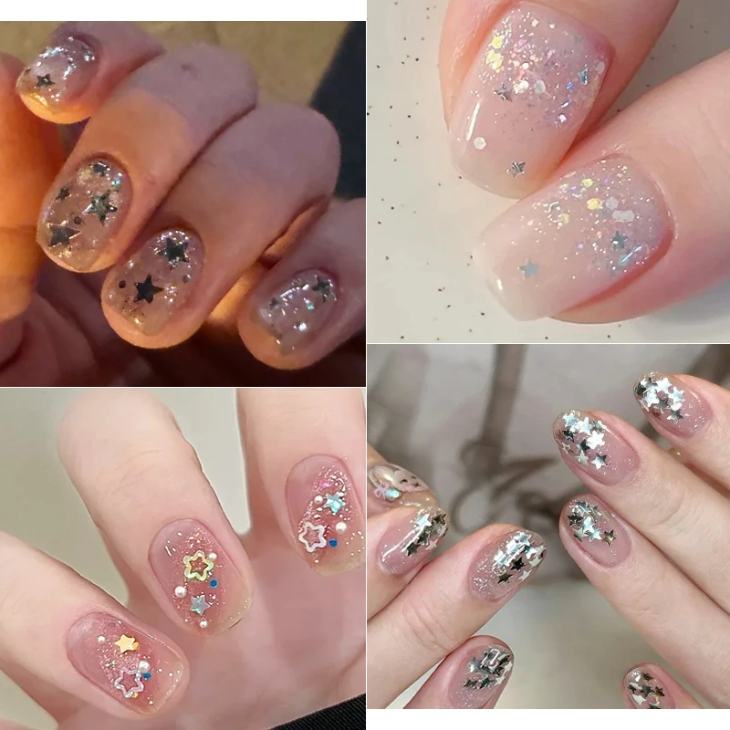 Ouro prata colorido brilhante em forma de estrela lantejoulas glitter flocos de laser em pó 3d decorações de unhas manicure material diy