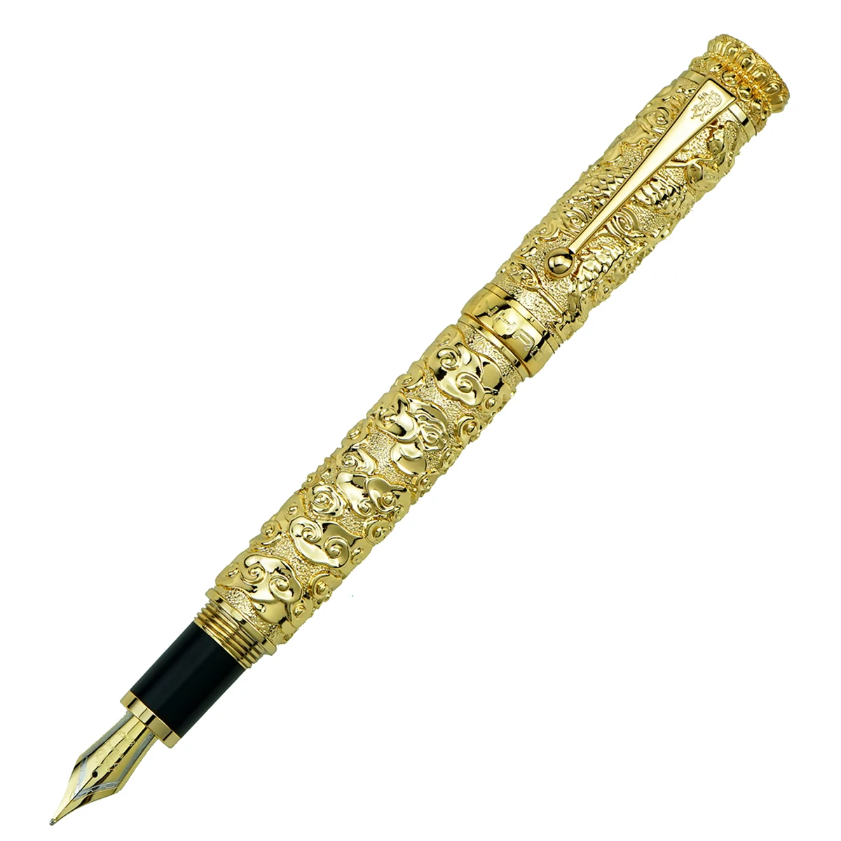 Imagem -03 - Jinhao Luxuoso do Vintage Caneta Fonte de Metal Dragão Nuvem Pesada Grande Caneta ef f m Dobrado Ouro Cor Escultura em Relevo Coleção