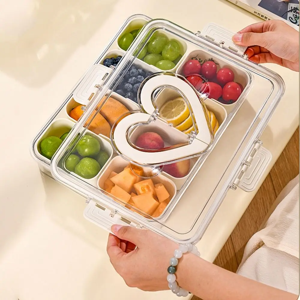 Plastic 4/8 Grids Food Divided Serving Tray Large Capacity Reusable Divided Dinner Plate with Lid Sealed Snack Fruit Tray