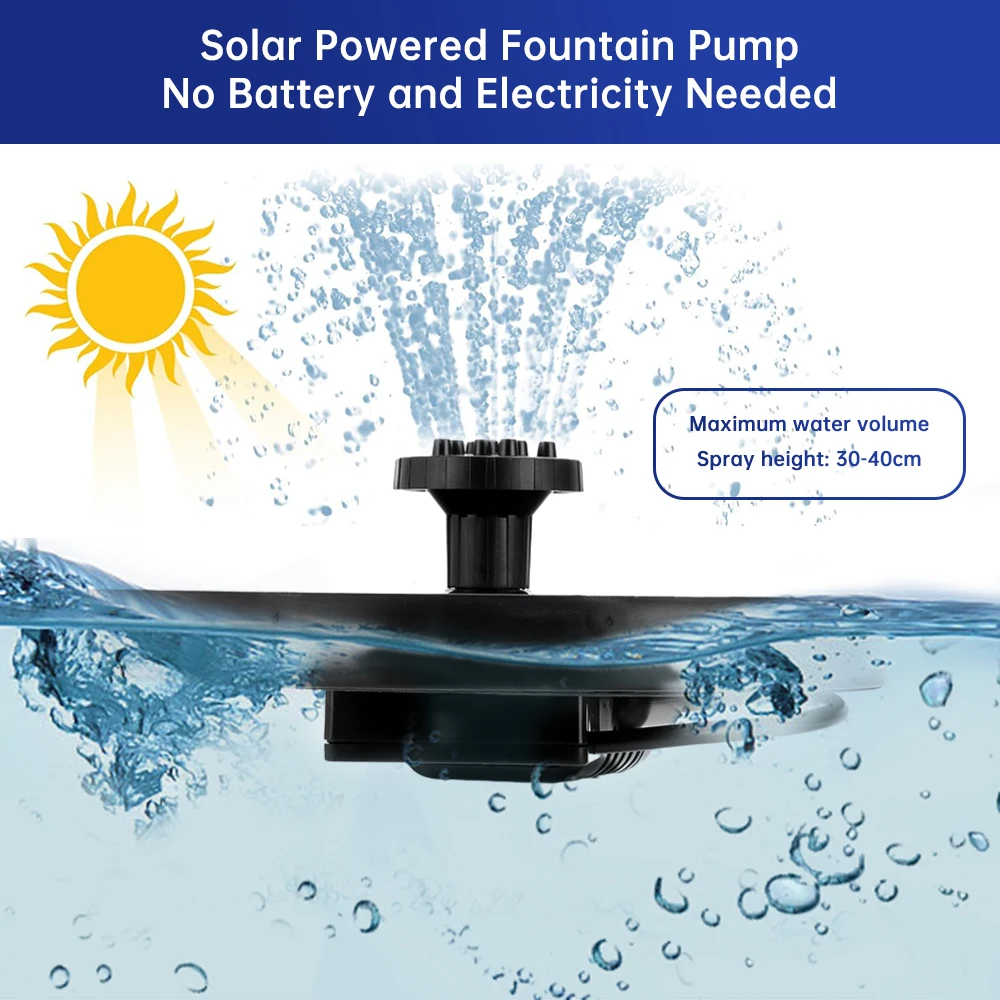 1W solar round fountain pump 4 different sprayers suitable for garden outdoor pool bird bath decoration