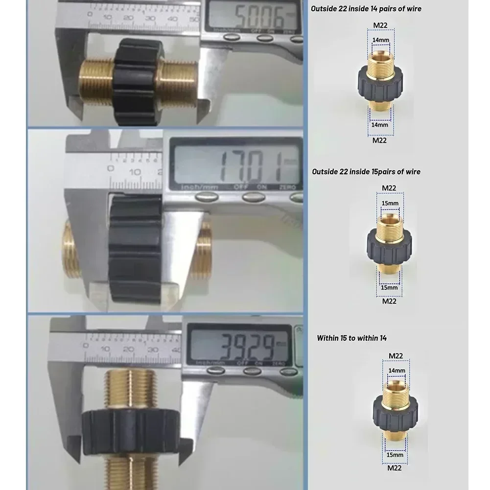 Copper Adapter High Pressure Quick Connector Car Washer Adapter Water Gun Hydraulic Double Inner Cable Butt Joint M22 15 To 14mm