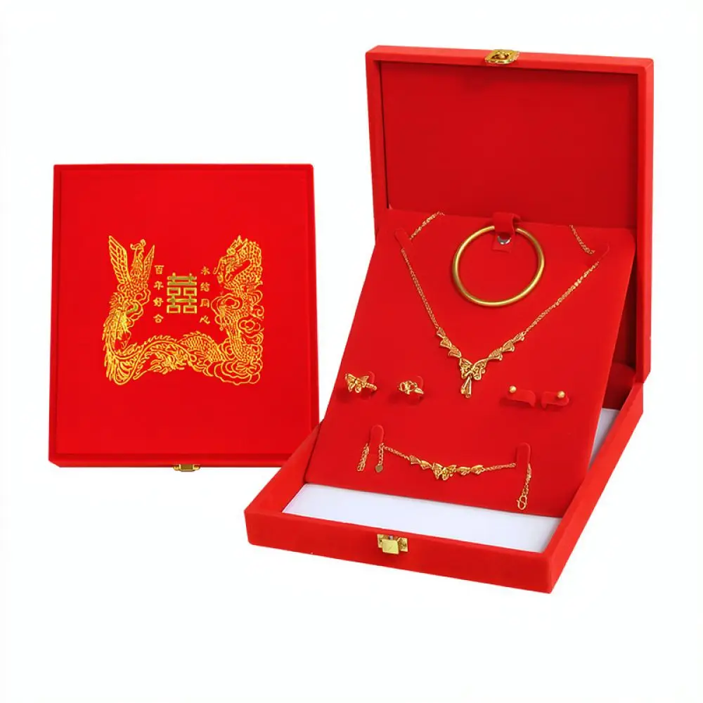 Exquisite Wedding Jewelry Case For Gold Ornaments Velvet Organizer Box Chinese Style Storage For Engagement Gift