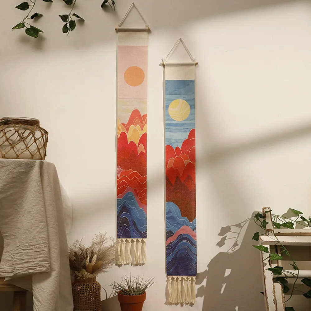 Handwoven Linen Vertical Fringe Tapestry Simple Studio Bedroom Living Room Background Wall Decoration Home Decor