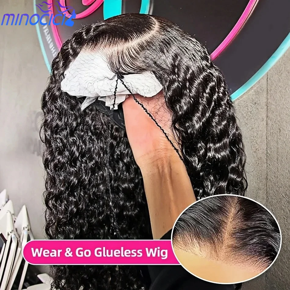 

Парик с HD-кружевной застежкой 5x5, глубокая волна, из натуральных волос, кудрявый, с HD-кружевной передней частью, черный, плотность 250, без клея, готовый к носке, 40 дюймов