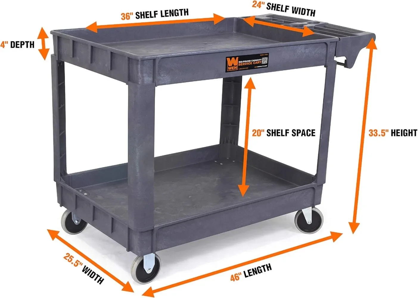 500-Pound Capacity 46 By 25.5-Inch Extra Wide Service Utility Cart