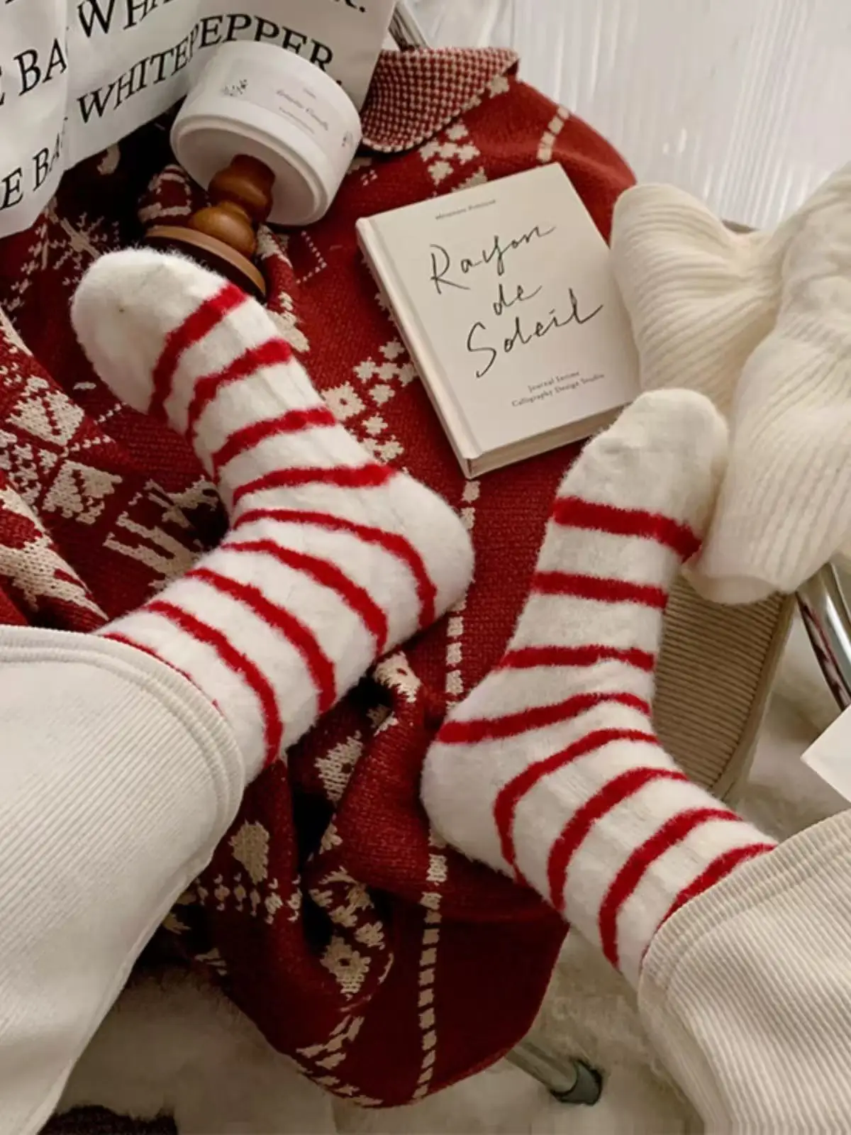 Осень/зима, красные теплые женские длинные чулки длиной до пола, мягкие и удобные, школьный сезон, Рождество, Новый год