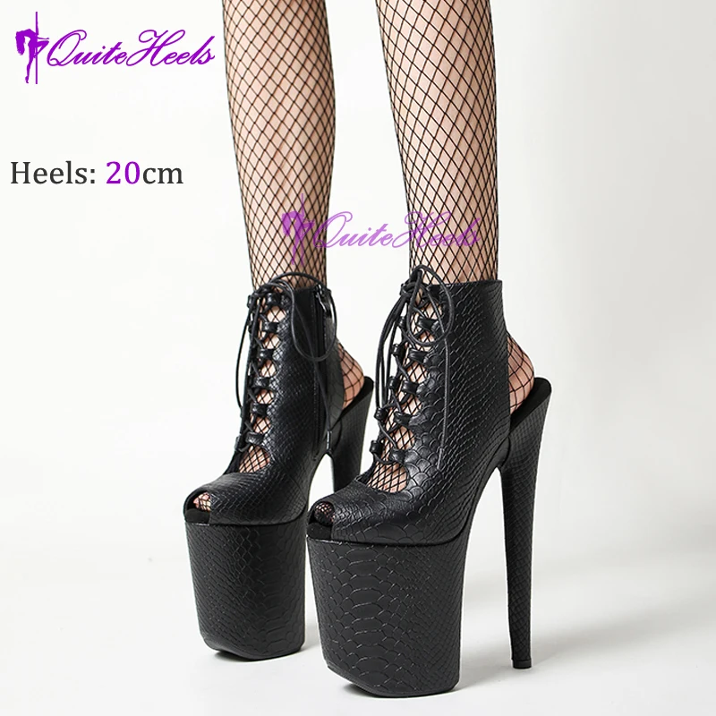 New Black Snake Sexy 20cm Peep Toe Super High Heels Platform Woman Sandals Boots Roman Gladiator Exotic Pole Dance Unisex Shoes