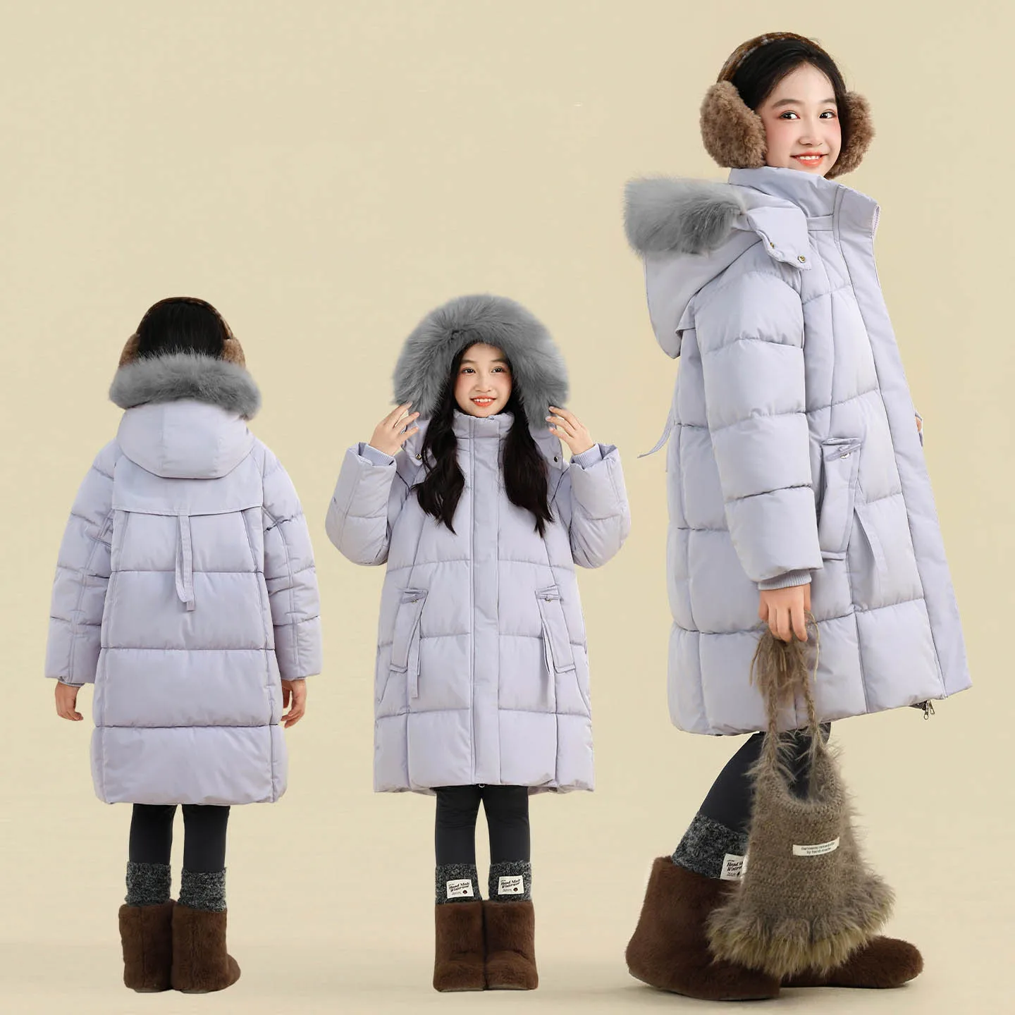 

YBFSKID зимняя детская верхняя одежда для девочек, утепленные парки из искусственного меха с капюшоном для маленьких девочек, фиолетовые парки средней длины для девочек-подростков от 4 до 14 лет