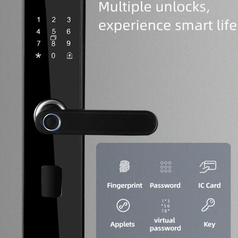 2023NEW Black Electronic Smart Door Lock With Biometric Fingerprint / IC Card / Password / Key Unlock/ USB Emergency Charge