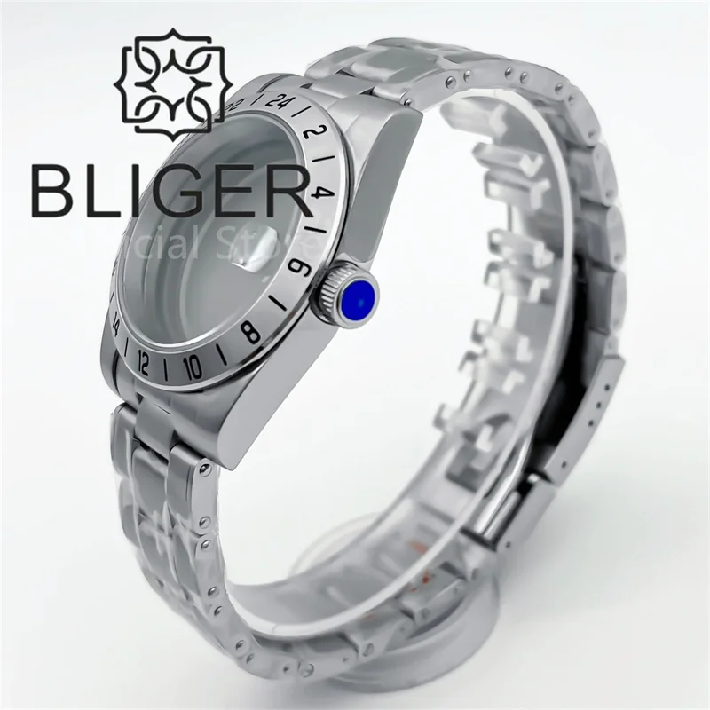 BLIGER 39mm 24H GMT Watch Case Stainless Steel Strap Sapphire Crystal Waterproof For Relojes NH34 NH35 ETA2824 PT5000 Movement