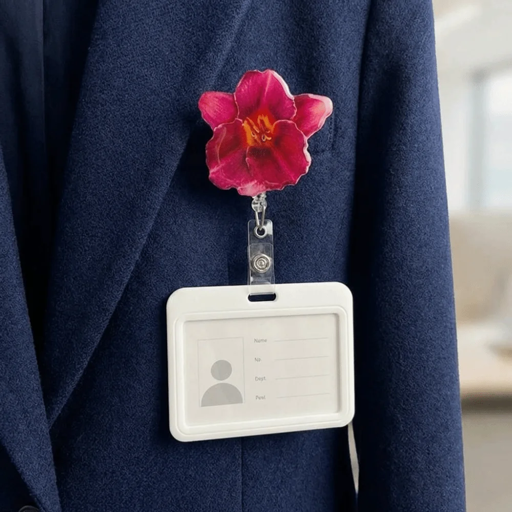 Cute Acrylic Resin Holder Clip Durable Orchid Flower Shape Retractable Badge Holder Retractable Design ID Badge Reel Chest Card