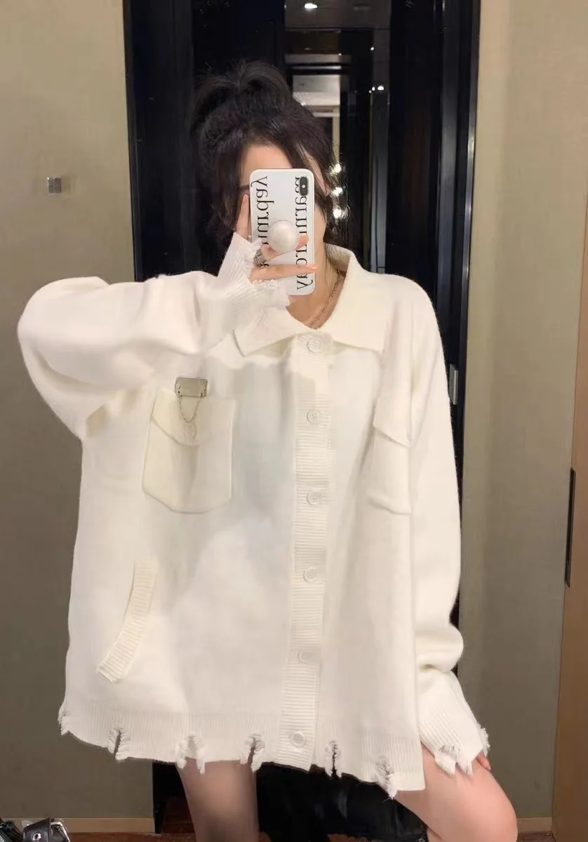 

Oversized Cardigan for Women 2023 Ropa Mujer Fashion Hole Casual Pull Femme Knitwear Sueter Vintage Y2k Sweater Jackets