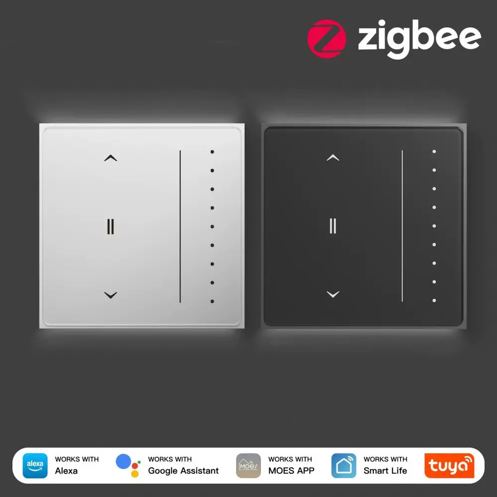 MOES Tuya Star Feather Series Smart Curtain Switch Zigbee Voice APP Remote Control Backlight Timing Function Work Alexa Google 