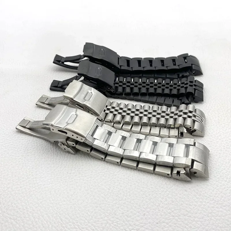 22mm Watch Strap SKX007 SRPD Samurai SRPE Watch Bracelet Stainless Steel Deployment Folding Buckle Solid Arc Ends Watch Band