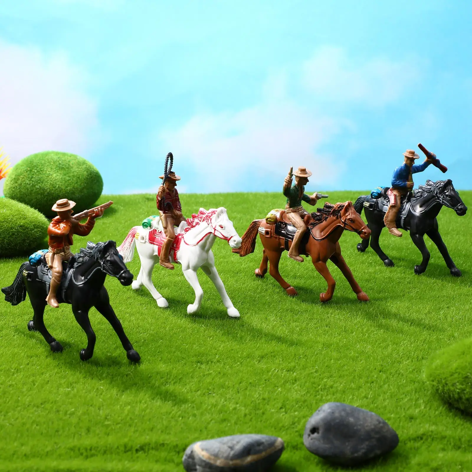 4Pcs/lot PVC Indian Wild West Life Cow Boy with Horse Tree Anime Action Figure Christmas Decoration Model Toys