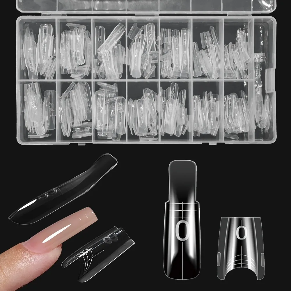 240Pcs Long Coffin Nail Mold Set for Quick Nails Extension 15 Sizes Plastic No Paper Forms Needed