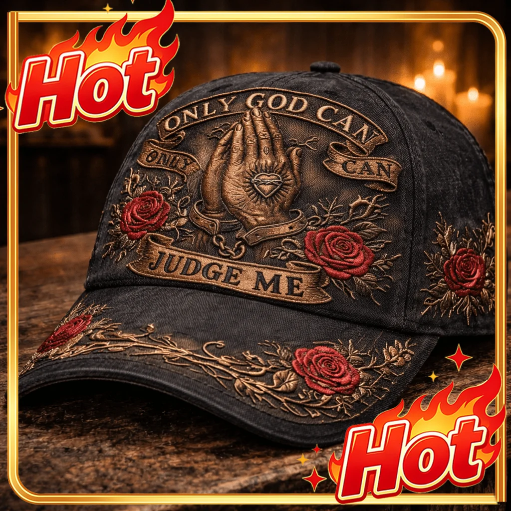 Custom Christian Baseball Cap | Only God Can Judge Me Praying Hands Sacred Heart Roses Inspirational Faith Statement Religious G
