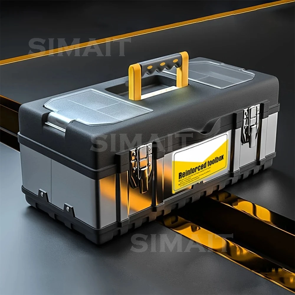 Portable Double Layer Storage Box Stainless Steel Multi-function Thickened Anti-fall Household Plastic Hardware Tool Box