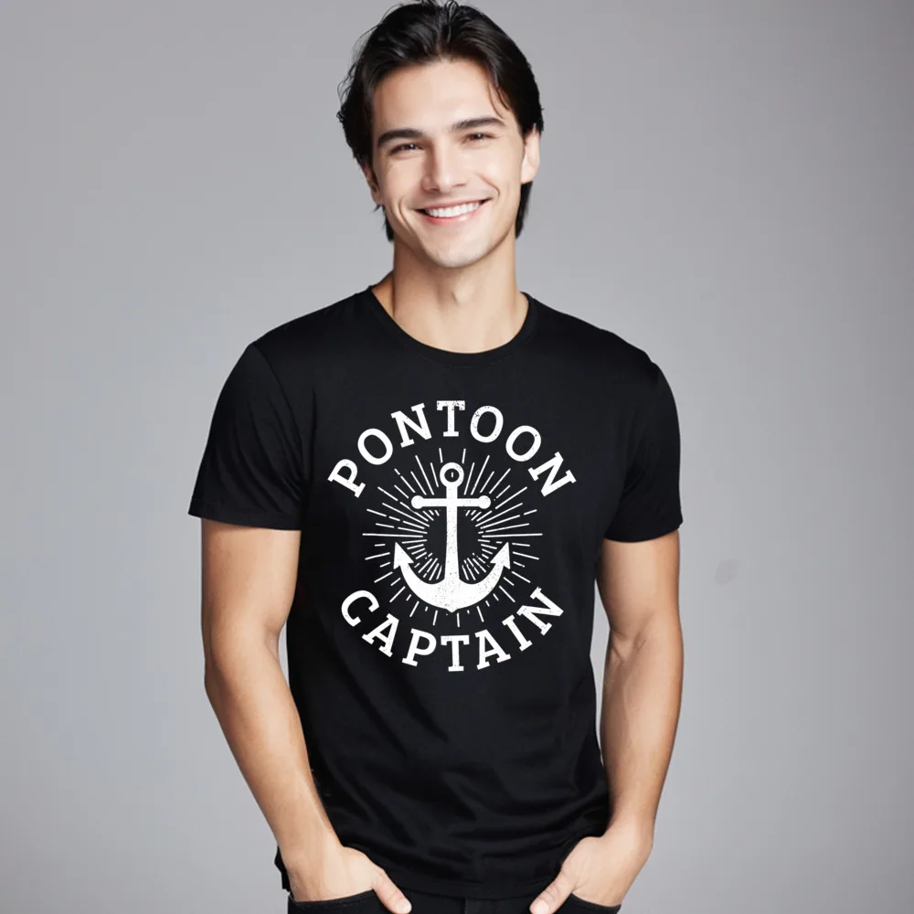 Outdoor Mens Pontoon Captain Anchor Pontoon Men's Tshirts Funky Christmas Short Sleeve Tees Round Neck Combed cotton T Shirts