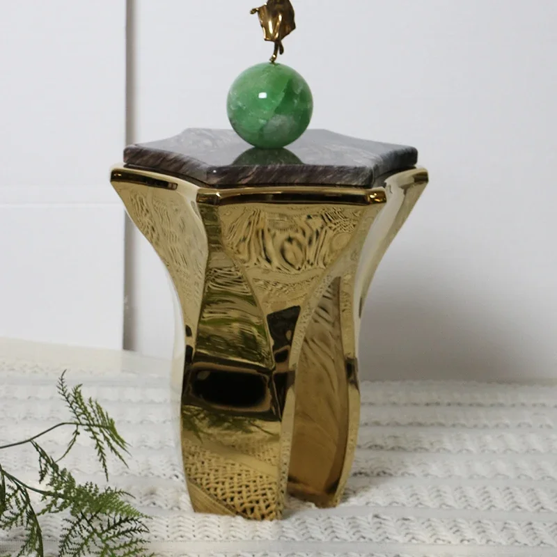 Italian light luxury marble corner table living room sofa master design art hexagonal star modern small apartment tea edge table