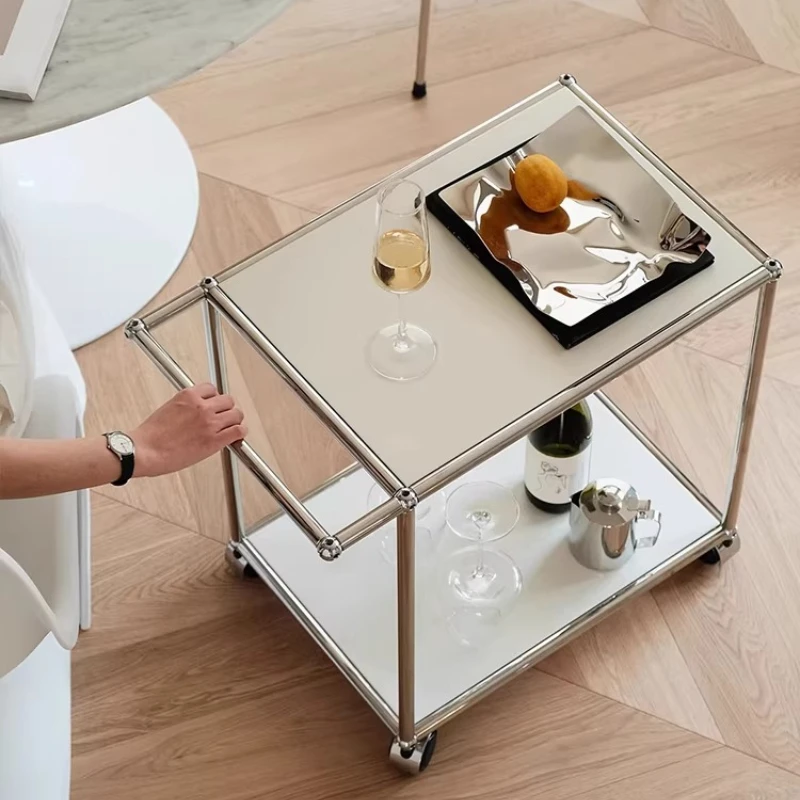 Bauhaus Multifunctional Trolley Cart Mobile Stainless Steel Side Table Living Room Shelving Unit Instagram Style Coffee Tables