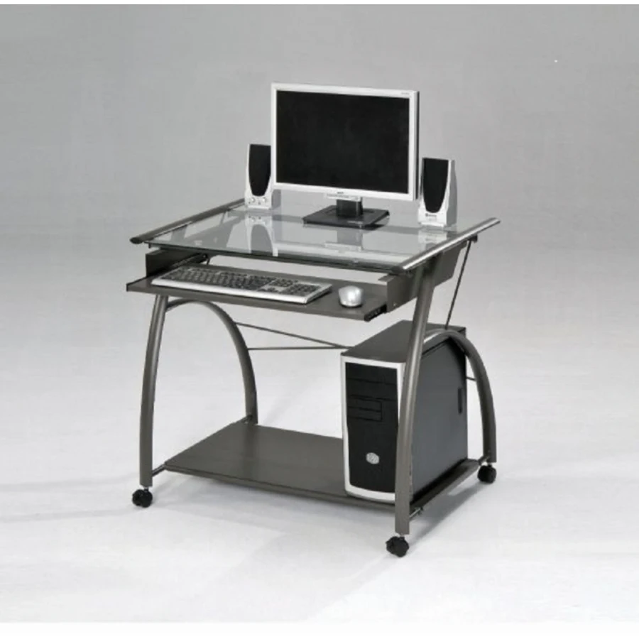 Vincent Pewter Finish Modern Writing Desk with Storage - Home Office Furniture