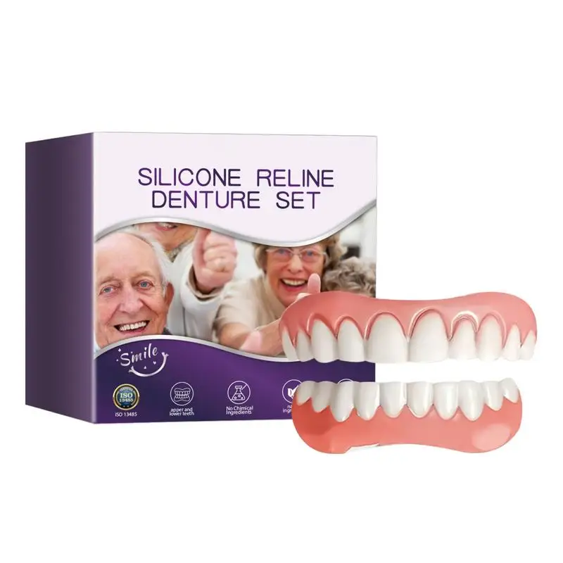 Silicone Denture Set Silicone Realistic Upper and Lower Arch Oral Care Tooth Model False Teeth Silicone Upper Lower Veneers