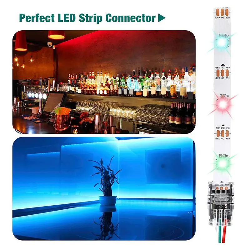 ABZC 55 Pieces Tunable 3 Pin LED Strip Connectors 10mm LED Strip Light Connector Terminal for WS2811 WS2812B