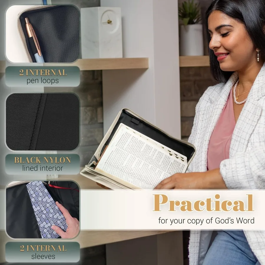 Christian Art Gifts Funda bíblica inspiradora de cuero vegano de primera calidad para mujer: perfecta para devoción diaria y viajes Fe