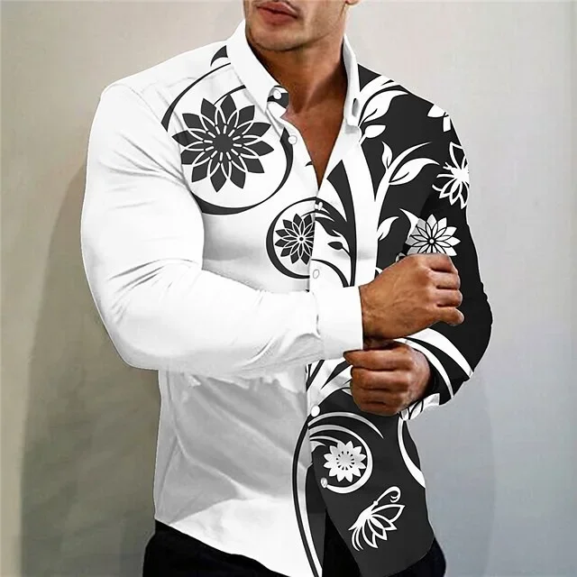 Floral Shirts 3d Printed Shirts Men Fashion Long Sleeve Hawaiian Shirt Summer Beach Blouses Men\'s Clothing Turn Over Collar