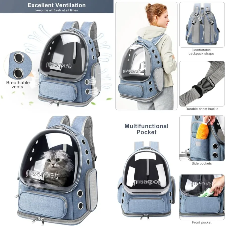 

Cat Backpack Carrier, Breathable Cat Bubble Backpack Large Space Cat Carrier Backpack for Kitty Small Dog, Foldable Airline App