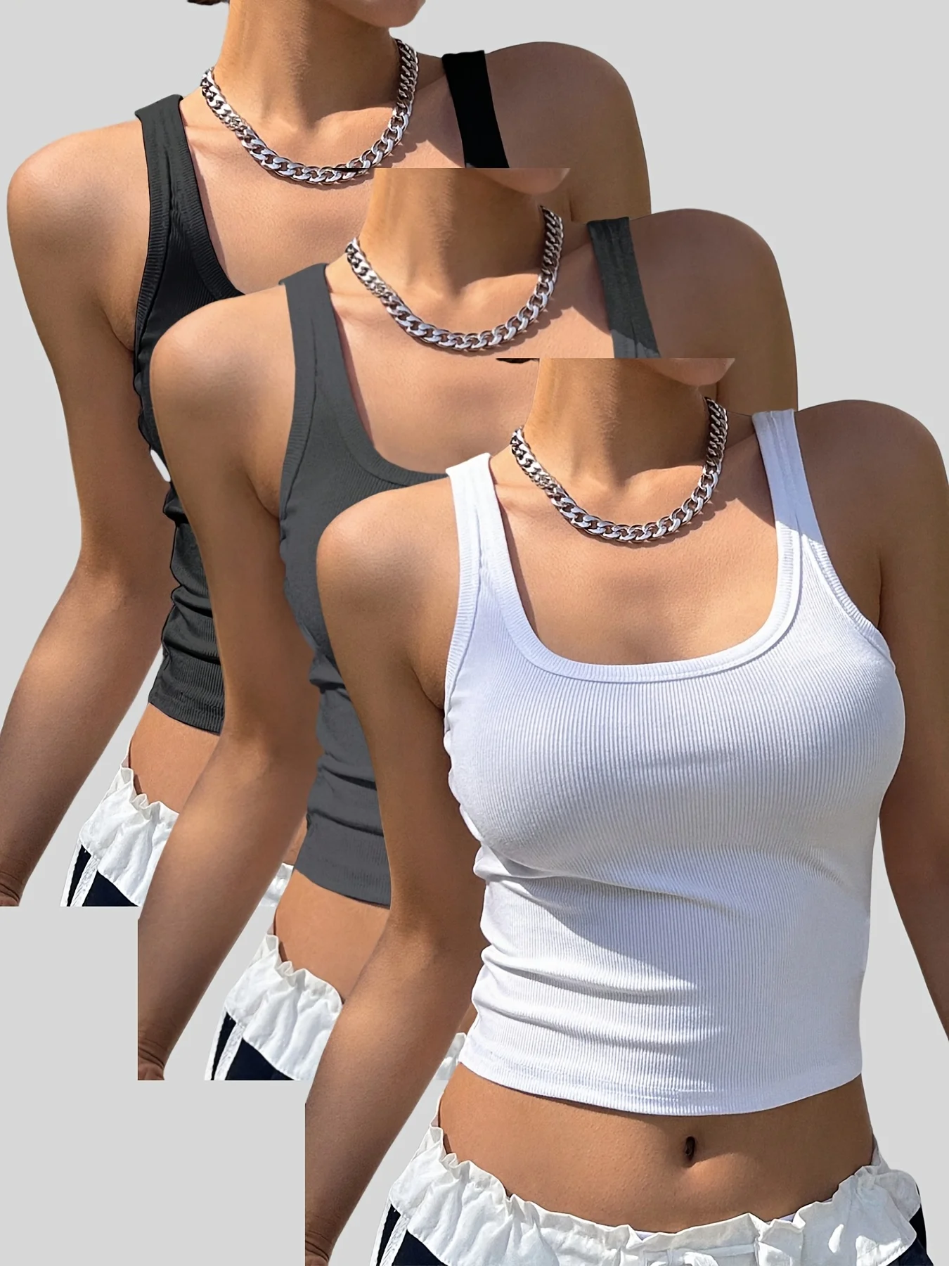 Summer hot women's square neck slim fit versatile casual comfortable fashionable vest three-piece set