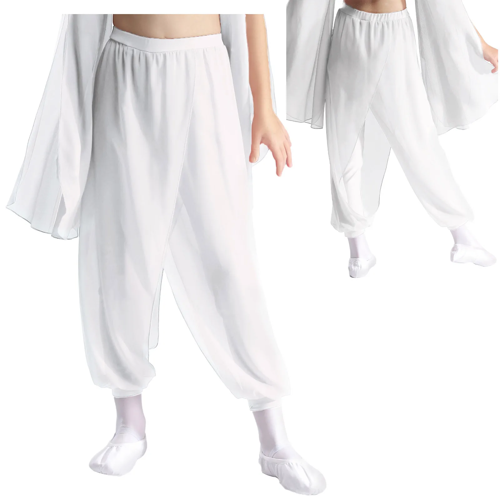 Indische Tanzhose für Kinder und Mädchen, weicher Satin, weites Bein, Pumphose, Ballsaal, Bauchtanzhose für Halloween, Karneval, Tanzaufführung – Detail 30