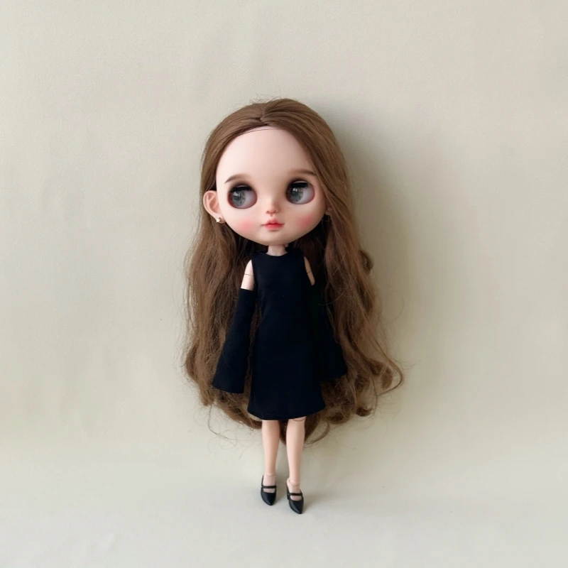 

New Arrival Blythe Doll Clothes Black Mini Dress Vintage High Waist Slit Party Dresses for Blyth Barbie OB24 Doll Accessories