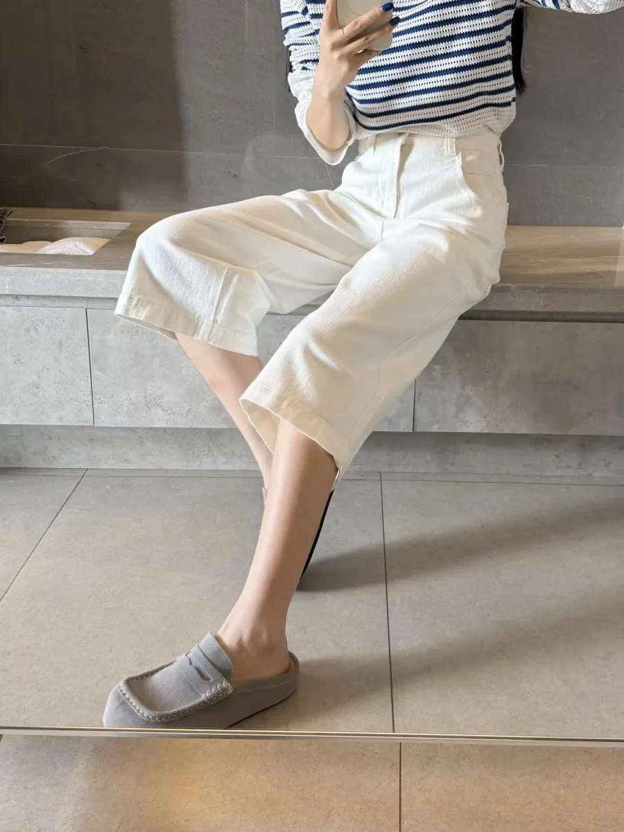 

New 2026 Spring Summer Cotton Wide Leg Jeans Women's mid Waist A-Line Seven-Foot Slimming Jeans Casual Versatile Ladies Pants