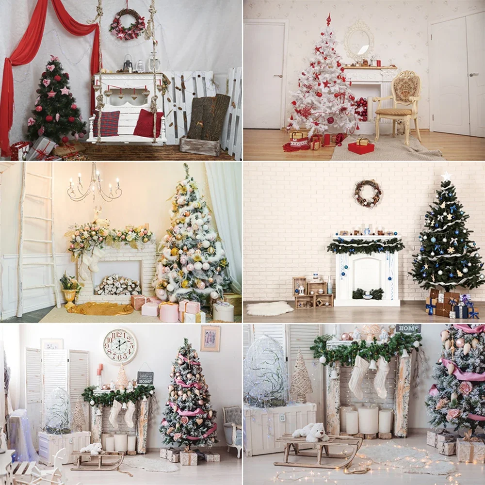 

MOON.QG Christmas Party Photography Background Fireplace Sock Gifts Xmas Trees Photocall Backdrop Baby Studio Photobooth Props