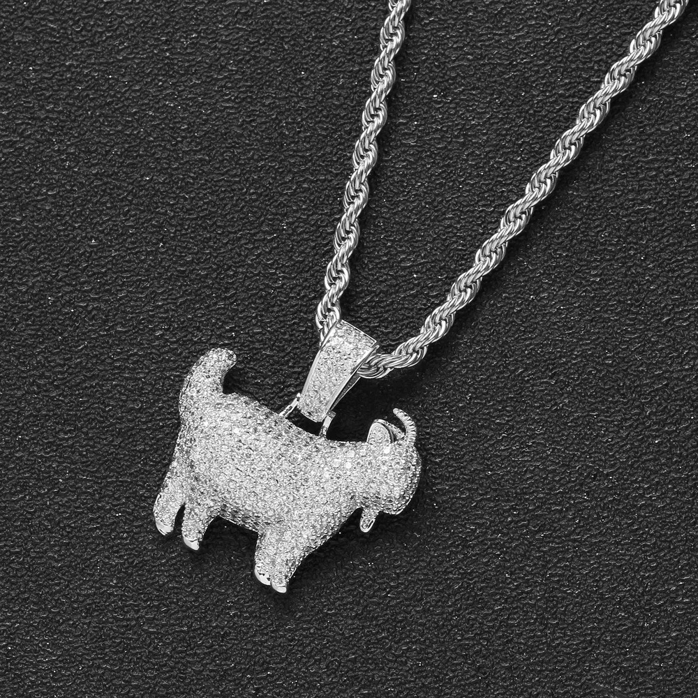 Fashion HipHop Animal Goat Pendant Necklace For Men Cuban Chain Iced Out Bling Micro Paved CZ Necklaces Punk Rock Biker Jewelry