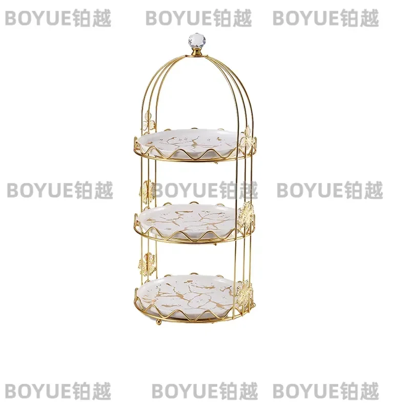 Tiered Marble Fruit Tray Dessert Cake Stand Snack Candy Display Rack Bead Top Afternoon Tea Party Table Decor Organizer