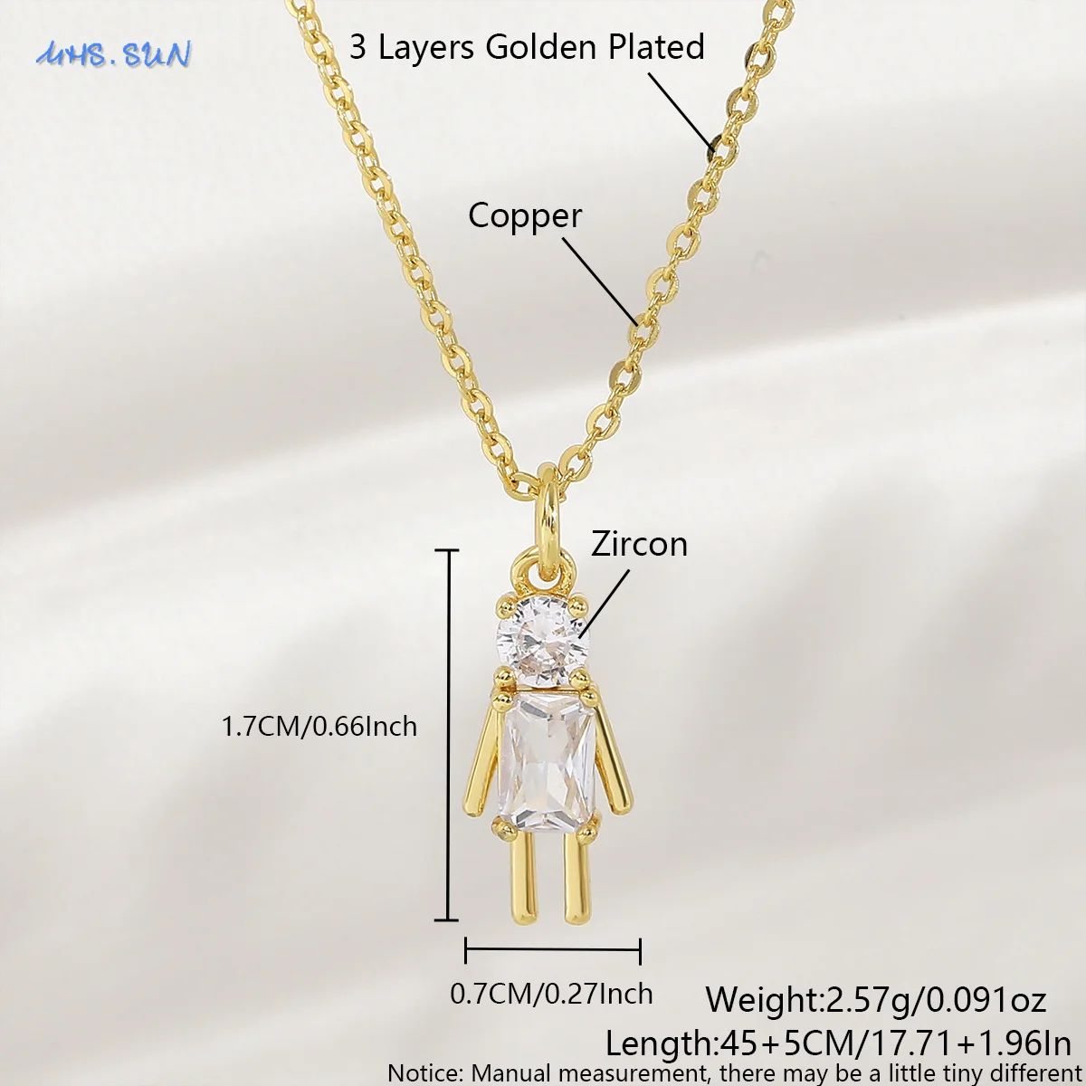 MHS.SUN مكعب الزركون دمية صغيرة قلادة القلائد للنساء الفتيات موضة 22K مطلية بالذهب المختنق سلسلة مجوهرات هدايا 1 قطعة
