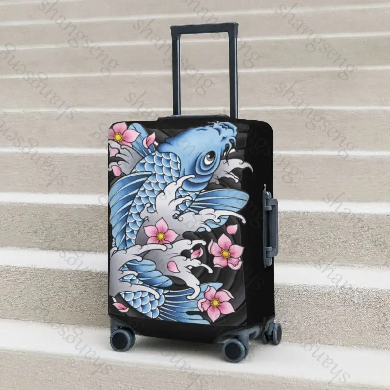 Carp Koi Cherry Blossom Travel suitcase protective case, suitcase cover, elastic protection, washable Luggage cover, 18-32 in