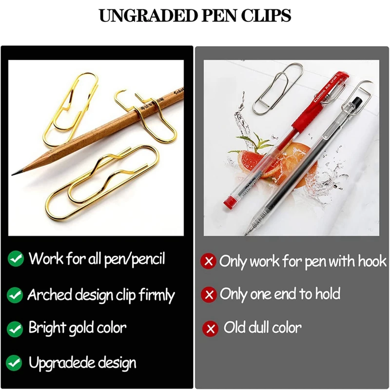 30PCS Metal Pencil Clips Multifunctionional Gold Pen Clips Stainless Steel Paper Clip Holder