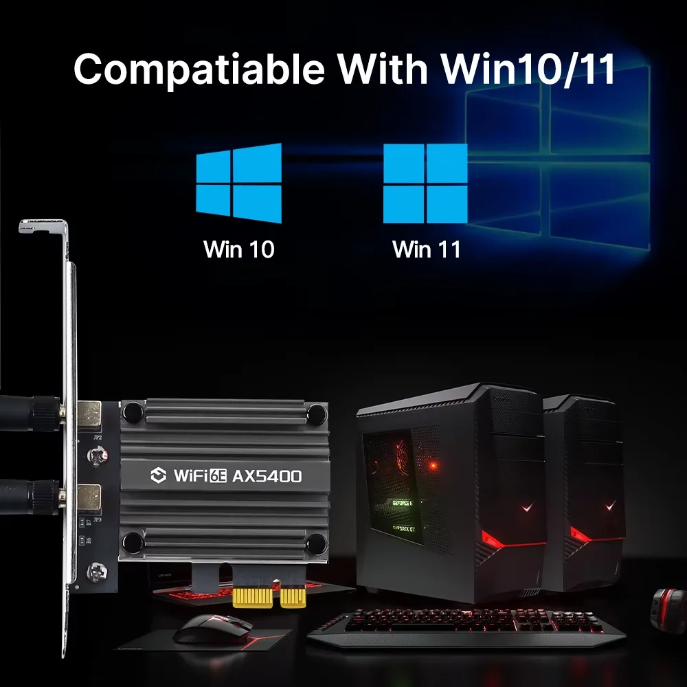 WiFi 6E AX5400 PCIe Adapter Bluetooth 5.3 Triple Band 2.4G/5G/6GHz 802.11AX Network Wireless Receiver MU-MIMO for Windows 10/11