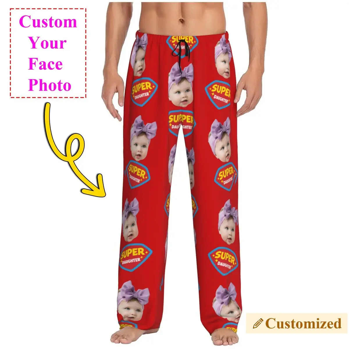 

Men's Super Daugher Custom Pajama Pants Custom Print Personalized Face Photo Design Sleep Sleepwear Bottoms with Pockets