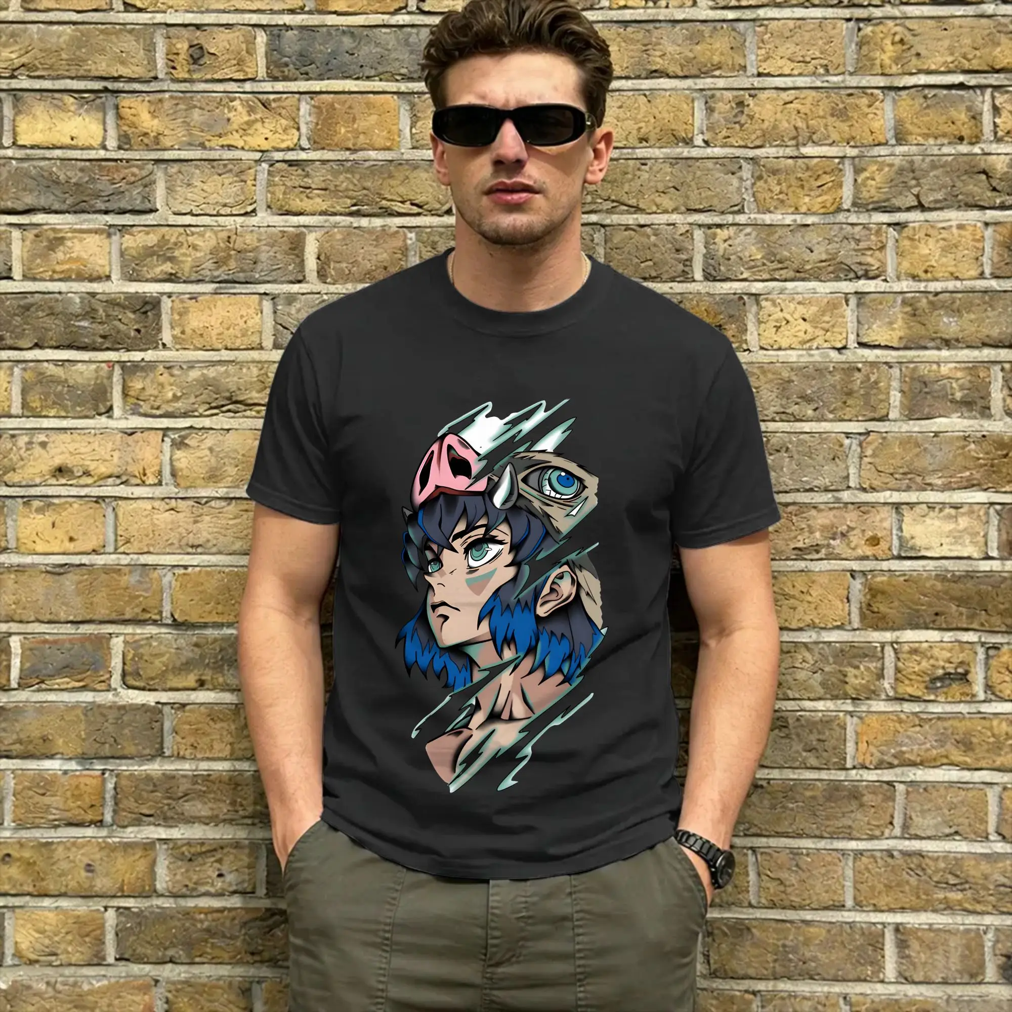 Inosuke  T Shirt Summer Demon Slayered 100% Cotton T Shirts For Men Hip Hop Casual Tee Shirt Short-Sleeved Y2K Fun Tops